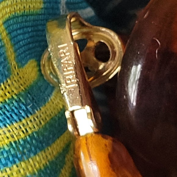 Trifari Crown Amber Hoop Earrings - Picture 5 of 7